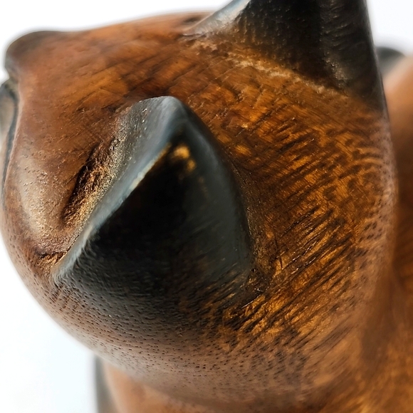 Mandalay Bay Co Black Brown Carved Wood Yawning Cat Figurine Scuplture Thailand - Picture 9 of 16